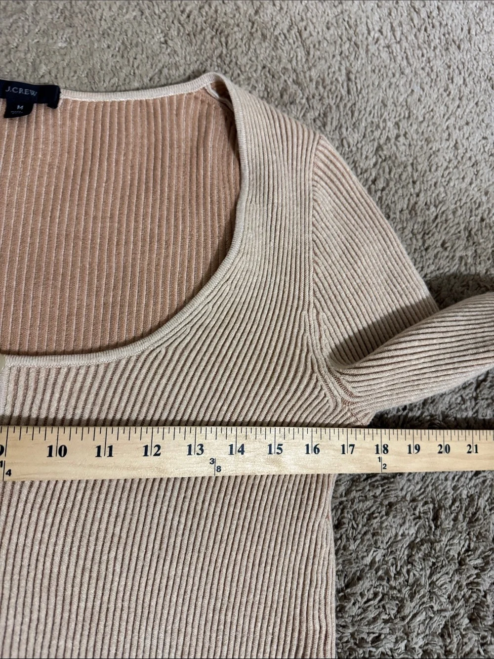 J. Crew Ribbed Scoop-Neck Button Front Cropped Sweater Tan size M Casual Capsule